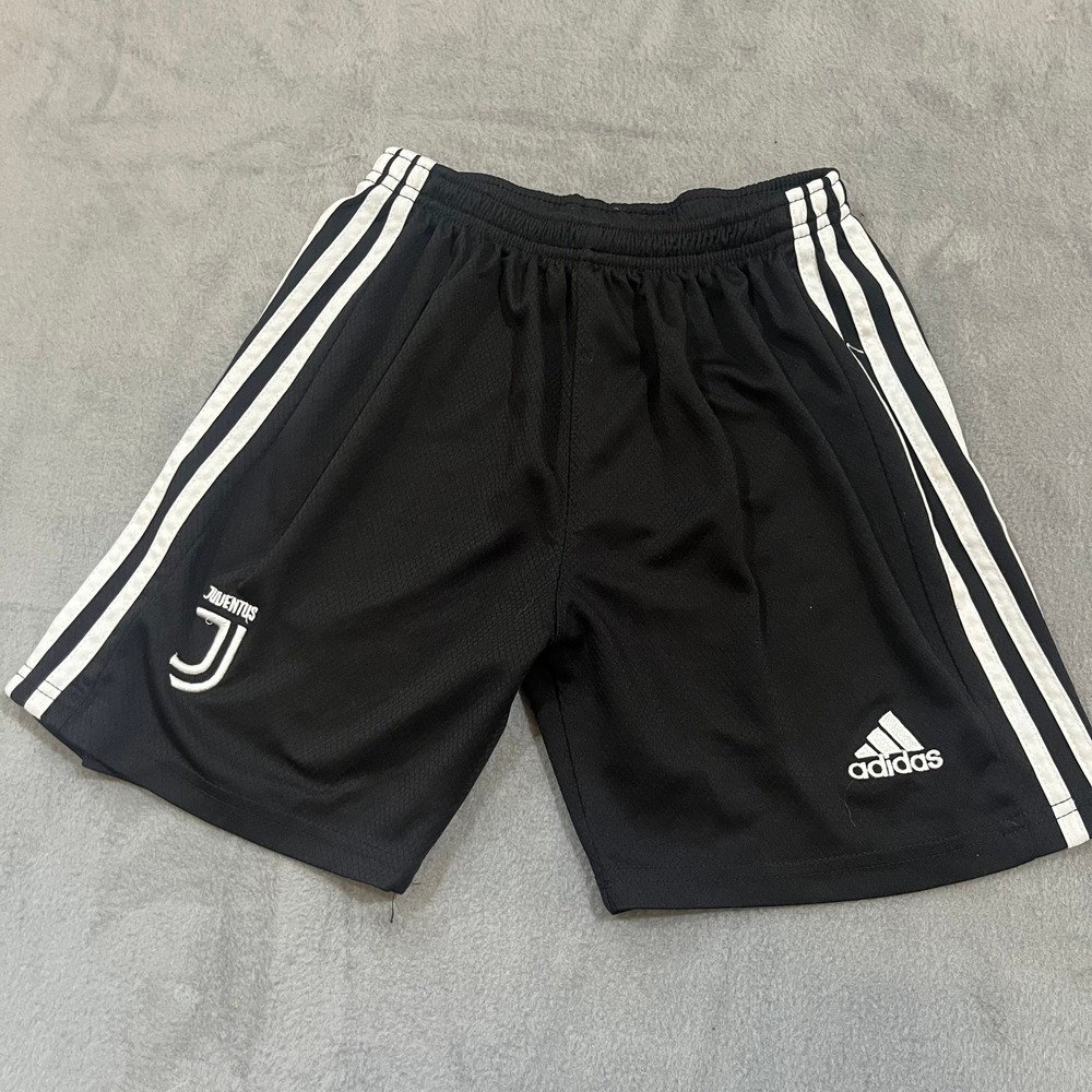 Kids Adidas Juventus‎ Climalite Soccer Shorts Black White Stripes Logo Football
